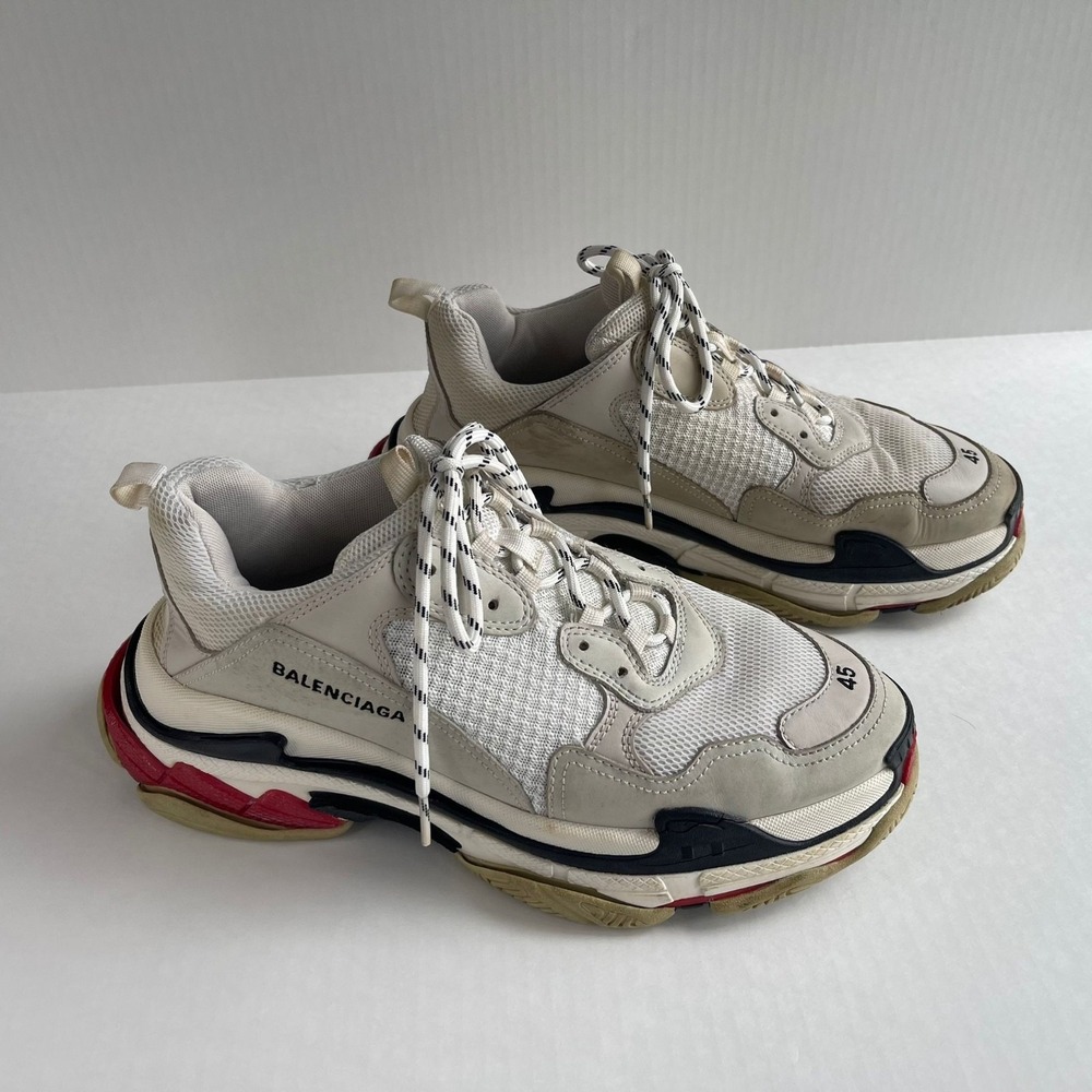 Balenciaga Triple S Sneakers Size 45 / US 11 Beige White Red Distressed